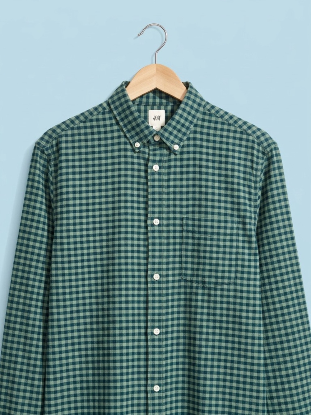 H&M Green and Teal Gingham Button-Down Shirt